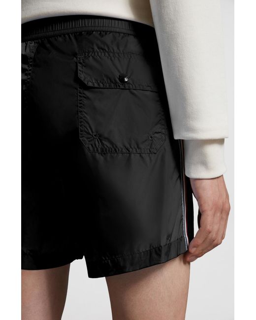 Moncler Black Logo Patch Drawstring Swim Shorts for men