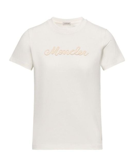 Moncler White Logo Embroidered Crewneck T-Shirt