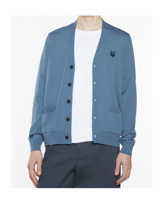Maison Kitsuné Blue Maison Kitsuné Fox Head Patch Knitted Cardigan for men