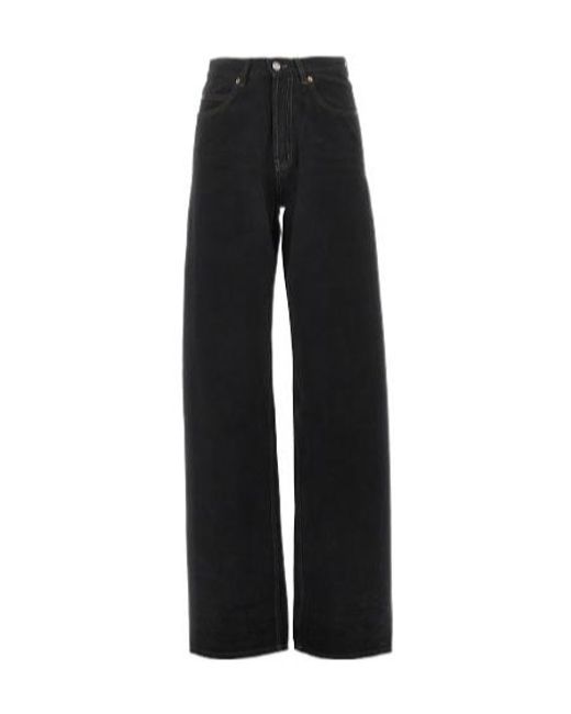 Saint Laurent Black Contrast-Stitch Wide-Leg Jeans