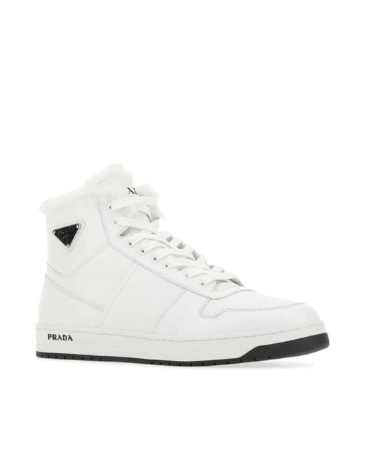 Prada White Logo Plaque High-Top Sneakers for men