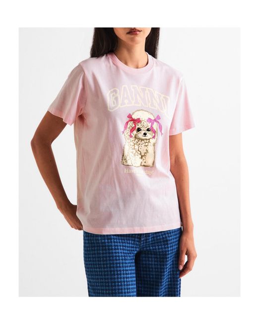 Ganni Pink Basic Jersey T-Shirt