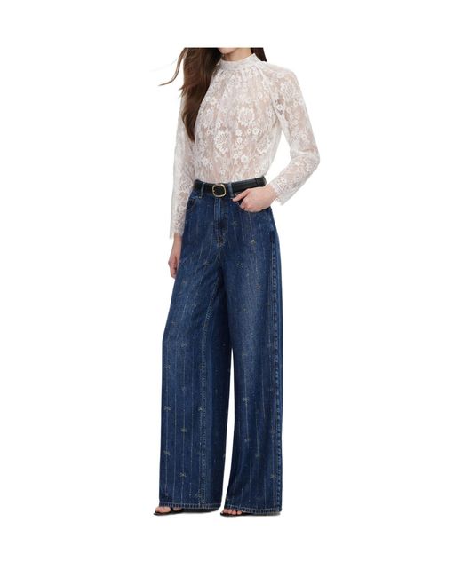 Self-Portrait Blue Embellished Stripe Denim Jeans