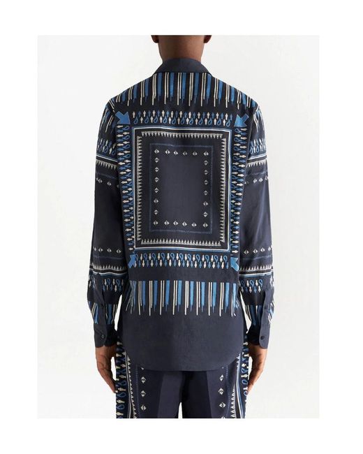 Etro Blue Graphic-Printed Buttoned Shirt for men