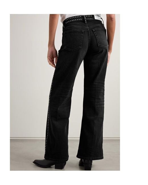 Re/done Black Studded High-Rise Flared Jeans
