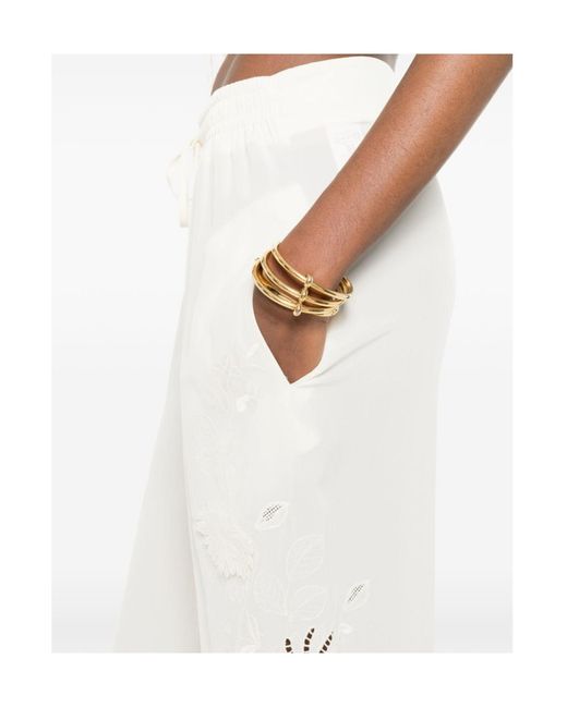 Ermanno Scervino White Floral-Embroidered Trousers