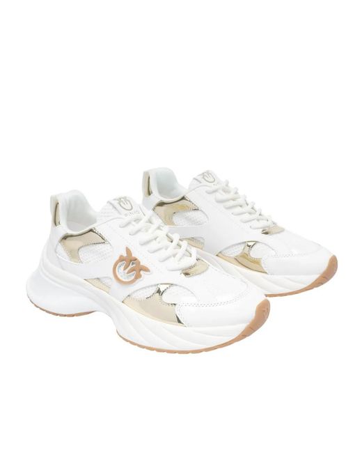 Pinko White Logo-Patch Round Toe Sneakers