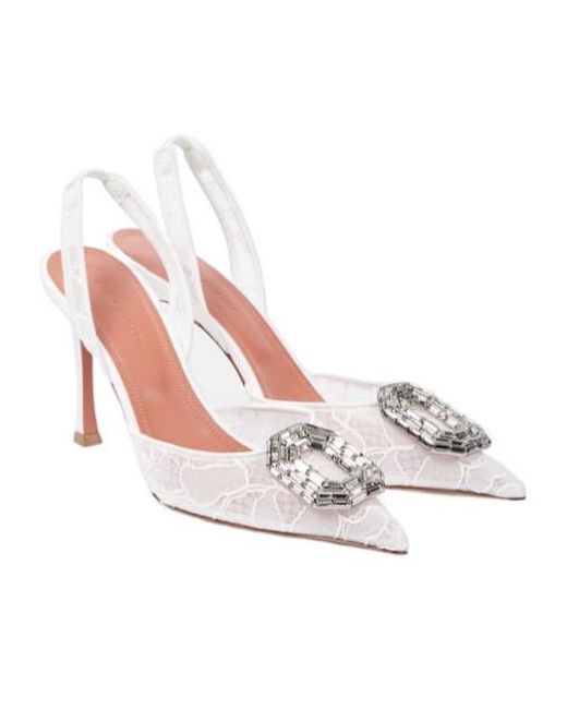 AMINA MUADDI White Embellished Lace Slingback Sandals