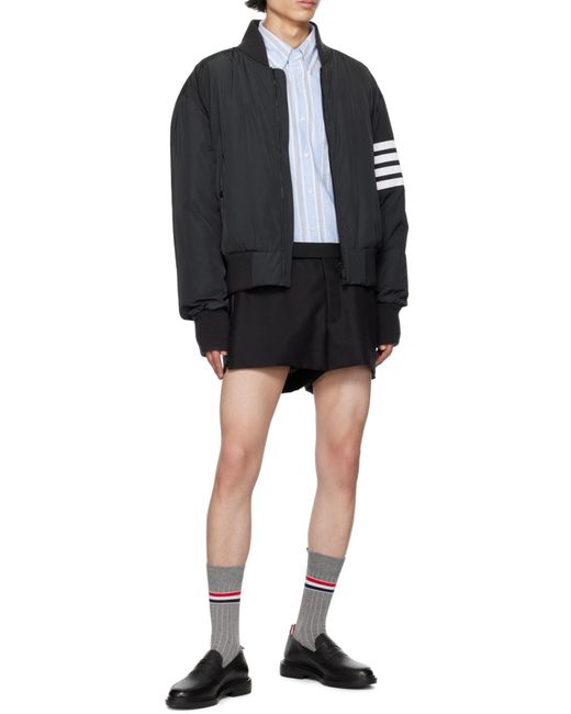 Thom Browne Black Bar Stripe Zipped Bomber Jacket for men