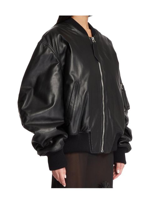 The Attico Black The Leather Bomber Jacket