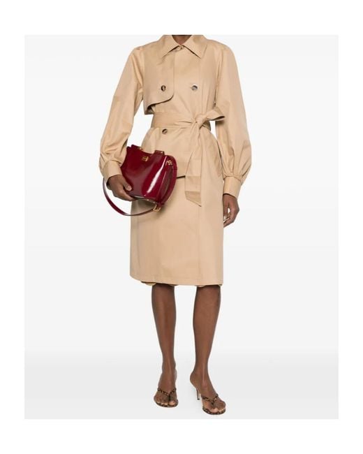 Twinset Natural Double-Breasted Belted Coat