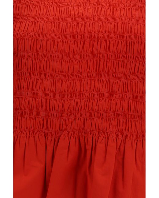 Ganni Red Smocked Peplum Tops