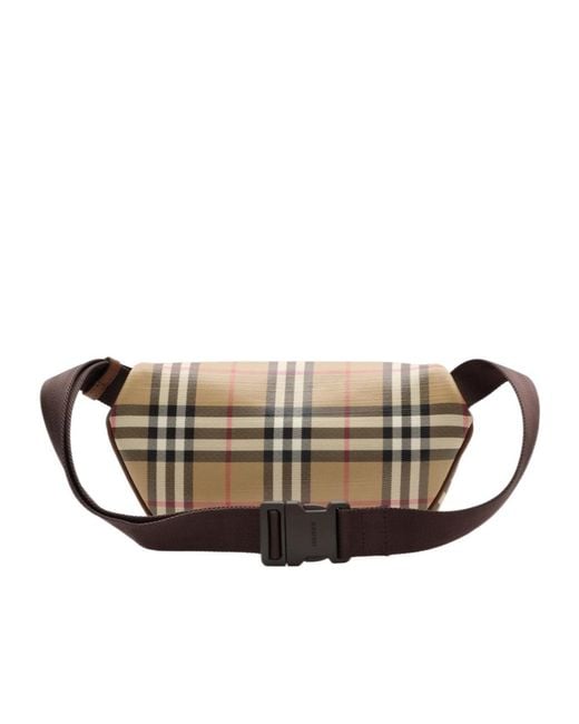 Burberry Brown Checked Zipped Belt Bag for men