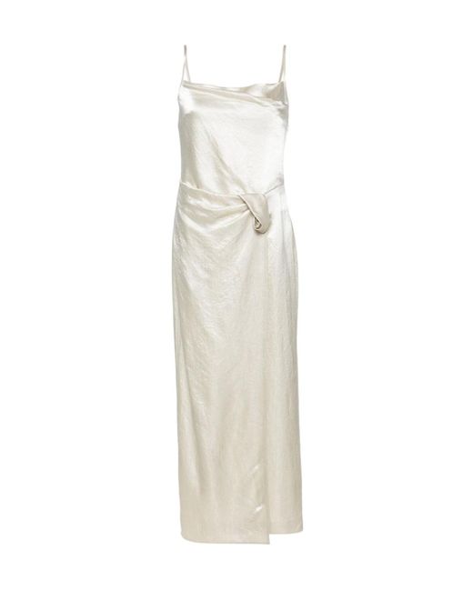 Nanushka White Ruched-Detailing Satin Midi Dress