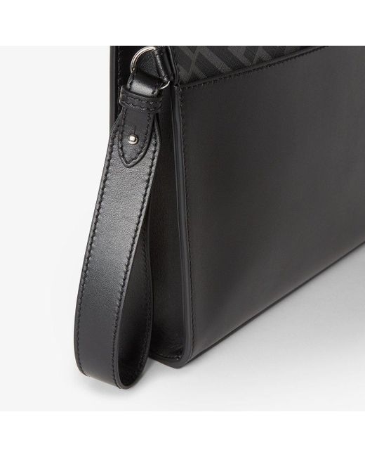 Fendi Black Logo Plaque Zipped Clutch Bag for men