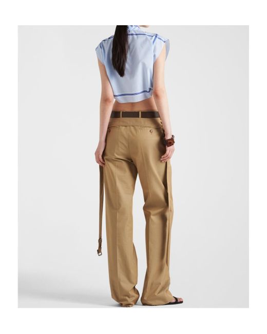 Prada Natural Belted Twill Trousers
