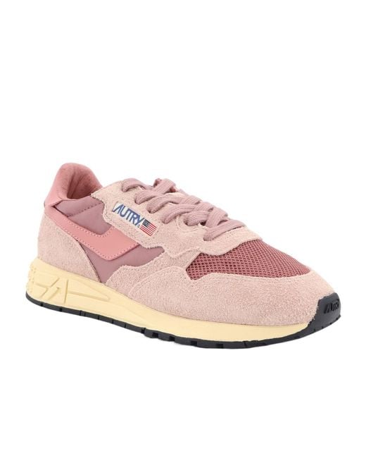 Autry Pink Suede Panelled Sneakers