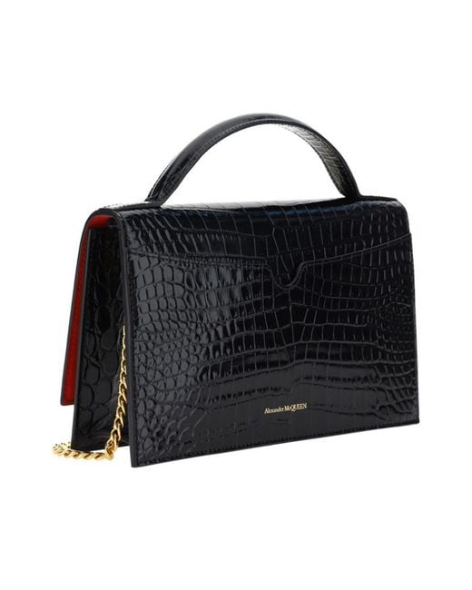 McQueen Black Embossed Skull Motif Shoulder Bag