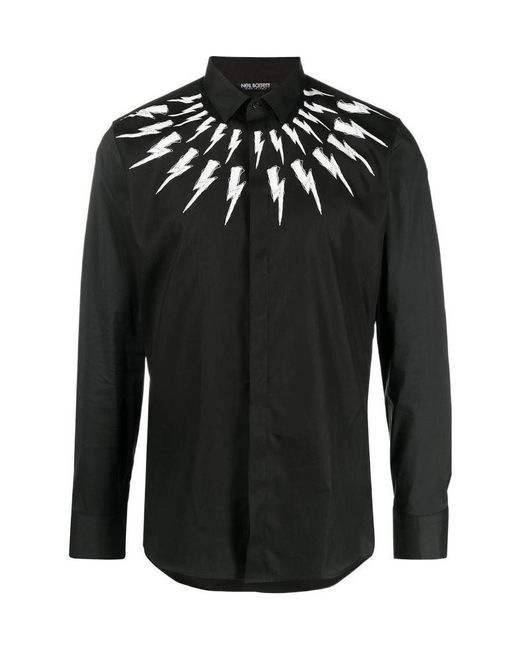 Neil Barrett Black Lightning Printed Long-Sleeved Shirt for men