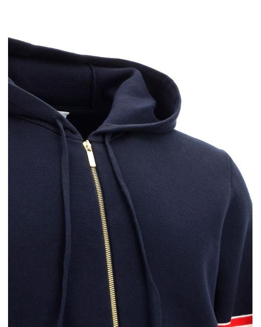 Thom Browne Blue Zip-Up Drawstring Hoodie for men