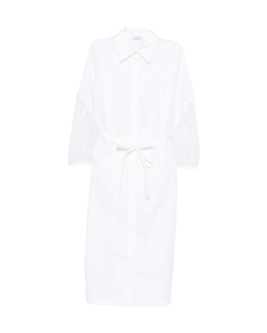 Peserico White Shirt Dress With Organza Sleeves