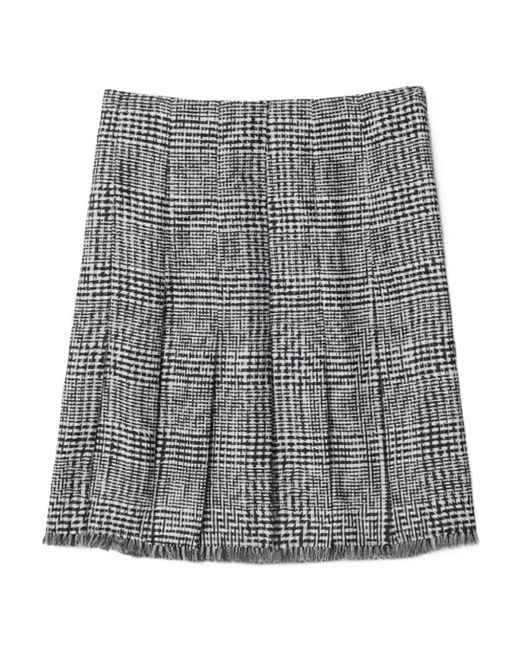 Burberry Gray Plaid-Check Pleated Fringed Mini Skirt