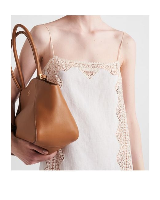 Prada White Embroidered, Lace-Trimmed Linen Dress