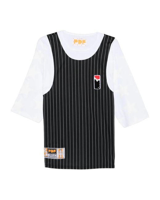 PDF CHANNEL Black Pdf Pinstripe Layered Logo T-Shirt for men