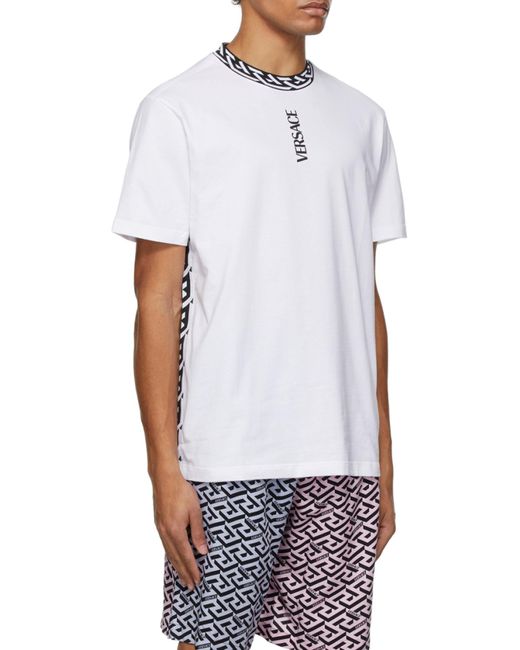 Versace La Greca Logo Printed Crewneck T-Shirt in White for Men | Lyst