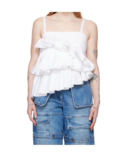 MSGM Blue Asymmetric Ruffled Top