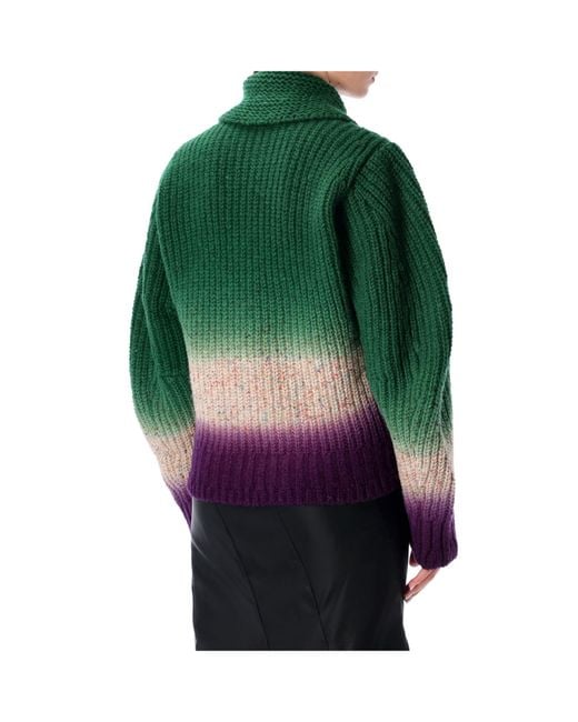 Sacai Green Gradient Pattern Knitted Bomber Cardigan