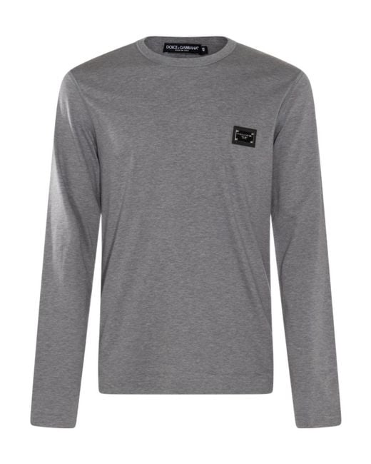 Dolce & Gabbana Gray Logo Plaque Crewneck T-Shirt for men
