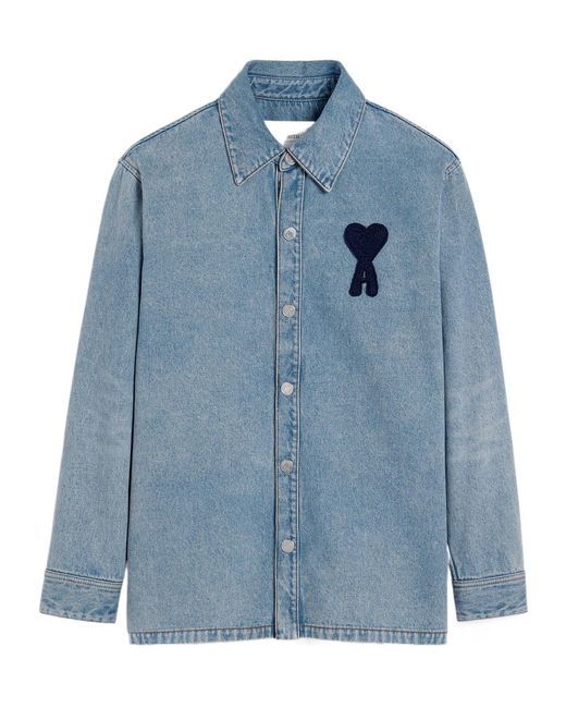 AMI Blue Ami De Coeur Denim Overshirt for men