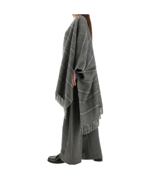 Brunello Cucinelli Gray Reversible Fringed Poncho