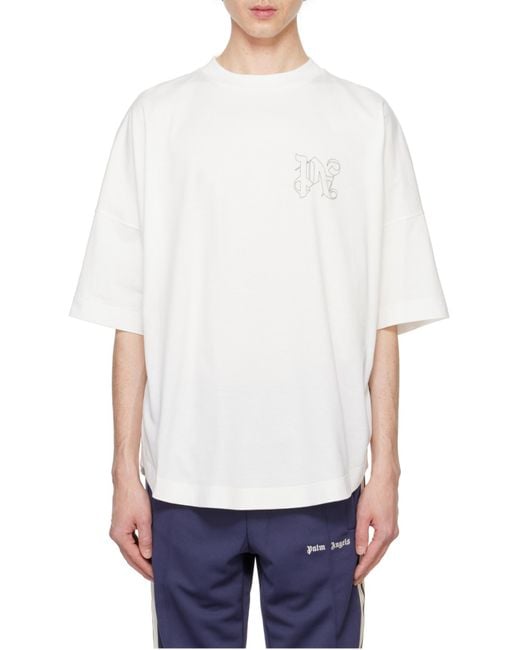 Palm Angels White Pa Monogram Embroidered Crewneck T-Shirt for men