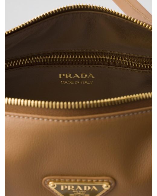 Prada Brown Re-Nylon And Leather Medium Top-Handle Bag With Padlock