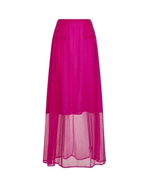 Dries Van Noten Pink Fuchsia Silk Muslin Long Ruffled Skirt