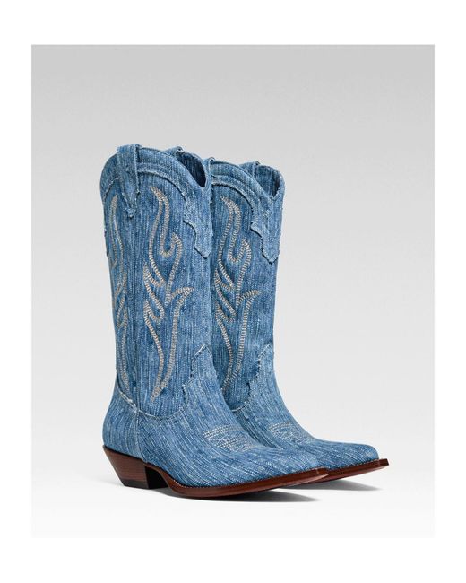 Sonora Boots Blue Santa Fe Panelled Denim Boots