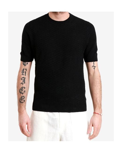 Gran Sasso Black Textured Short-Sleeve Knitted Top for men