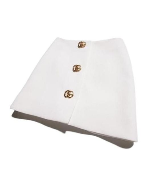 Gucci White Double G Button Crêpe Skirt