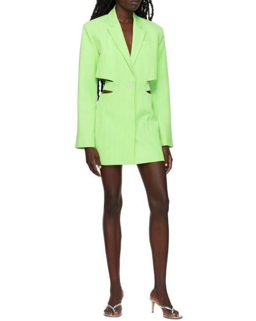 Jacquemus Green Bari Neon Cutout Woven Mini Dress