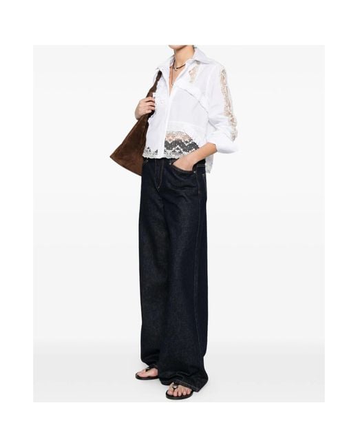 Ermanno Scervino White Lace-Detail Ruffled Shirt