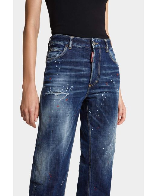 DSquared² Blue Distressed Straight-Leg Jeans