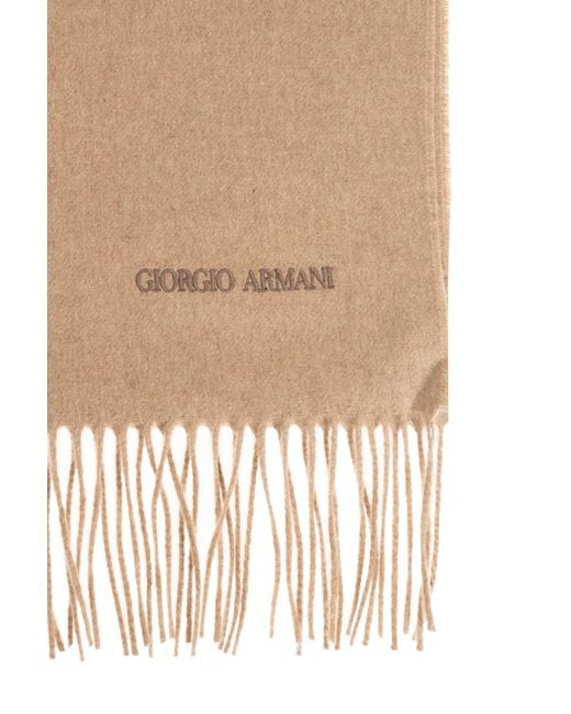 Giorgio Armani Natural Logo Embroidered Fringed Scarf for men