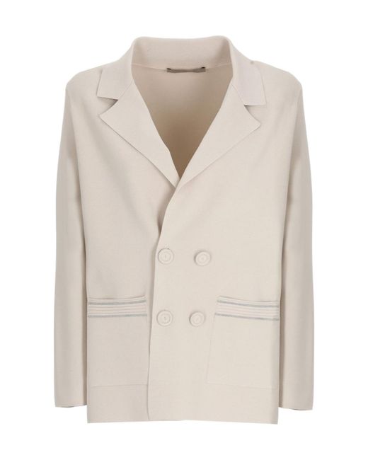 D.exterior White Double-Breasted Blazer