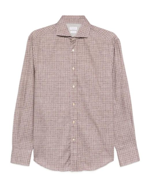 Brunello Cucinelli Natural Patterned Shirt for men