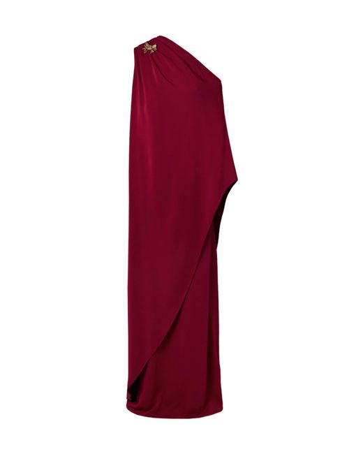Oscar de la Renta Red One-Shoulder Embellished Dress