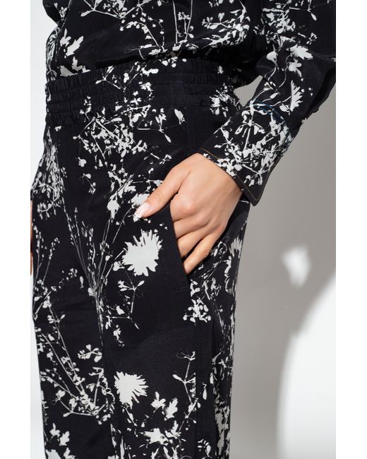 Victoria Beckham Black Floral-Print Silk Trousers