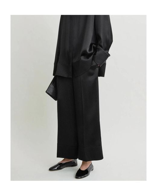 Totême Black Satin Drawstring Trousers
