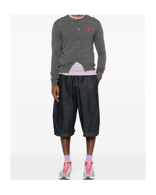 COMME DES GARÇONS PLAY Gray Comme Des Garçons Play Logo Detailed Crewneck Cardigan for men